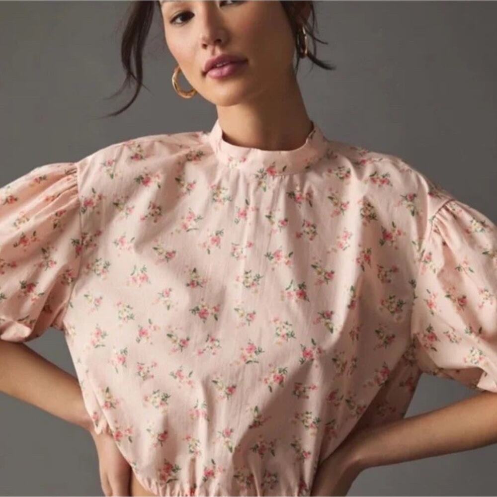 NWT Anthropologie Pink Floral Blouse Open Back Size S - Picture 3 of 7